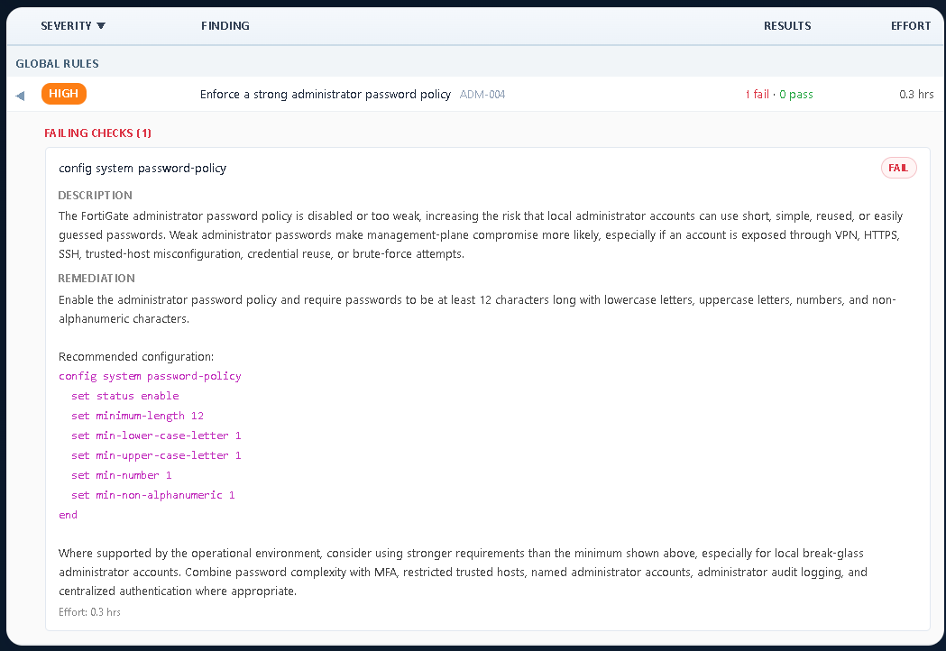 ConfigSentry sample report screenshot: 07 Engineer Preview Expanded Finding View.