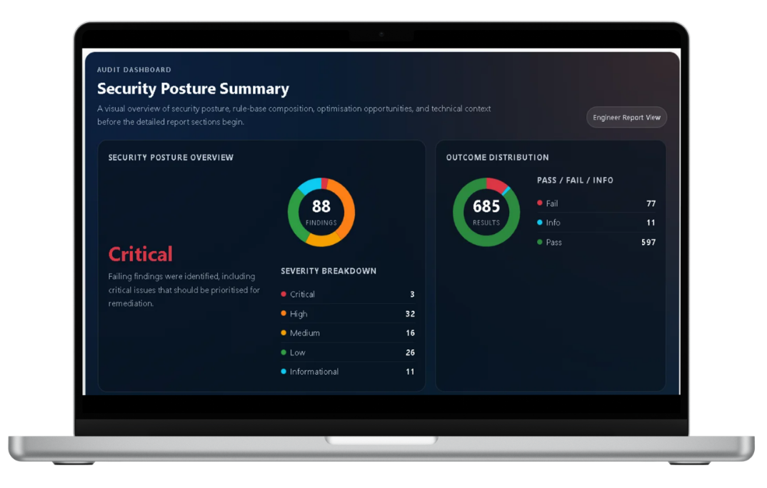 ConfigSentry showing FortiGate audit results and reporting.